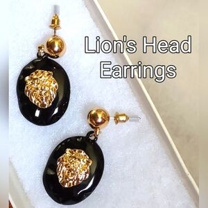 Black & Gold Lion's Head Earrings
